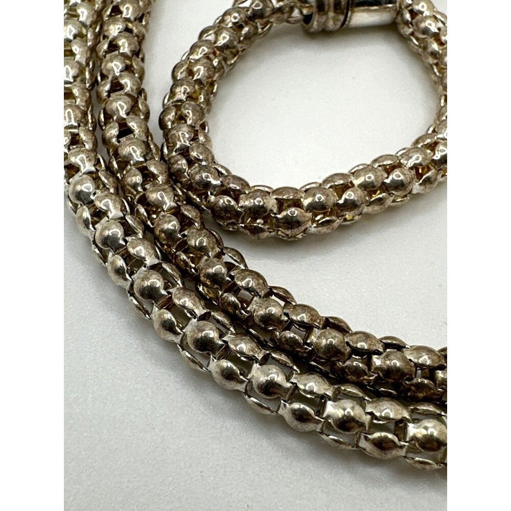 Vintage Retro Popcorn Rope Chain Necklace Silver Toned Magnetic Clasp